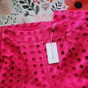 Lovers + Friends Haley Eyelet Wide Leg Pants In Magenta Pink Beachy Vacay NWT M